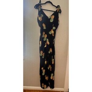 Shop17 Black Jumpsuit With pineapples throughout Size Large 100% Rayon